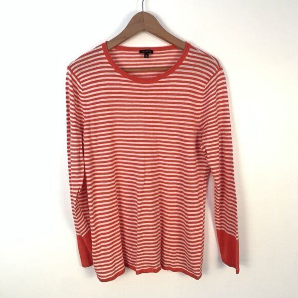 TALBOTS Linen Blend Sweater Womens Size XL Red Orange Striped Pullover Coastal